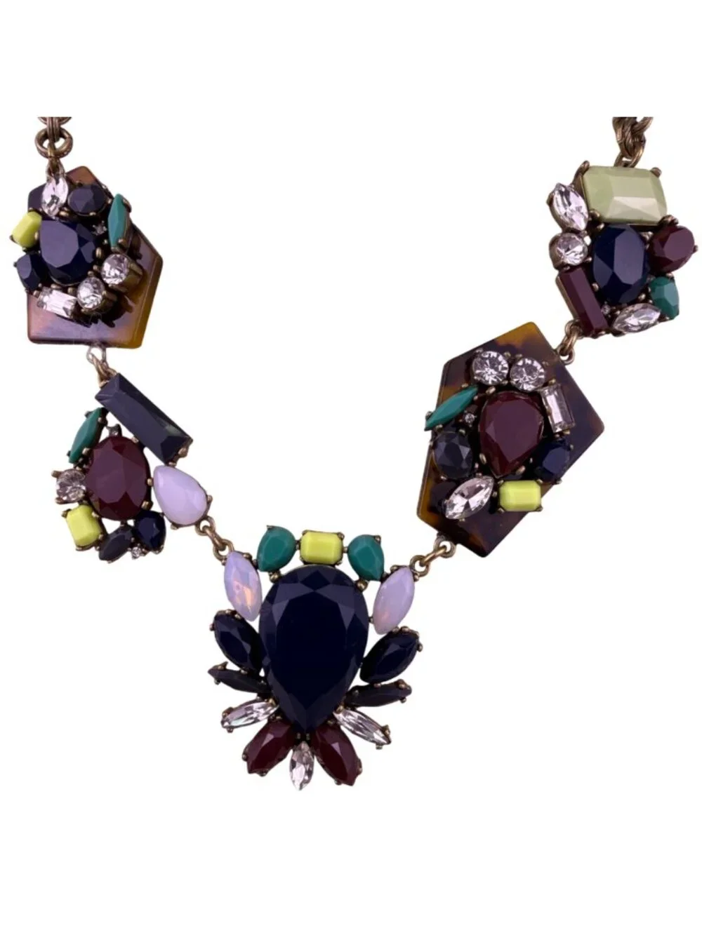 J. Crew Womens Multicolor Beaded Stone Statement Necklace Chain Vintage